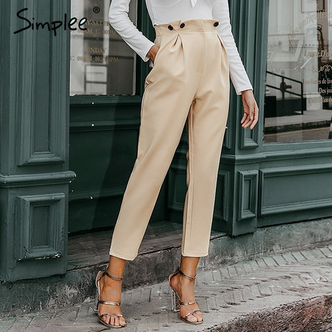 Simplee Solid casual harem pants female trousers High waist office ladies blazer suit pants Loose Ankle-length women pants 2019