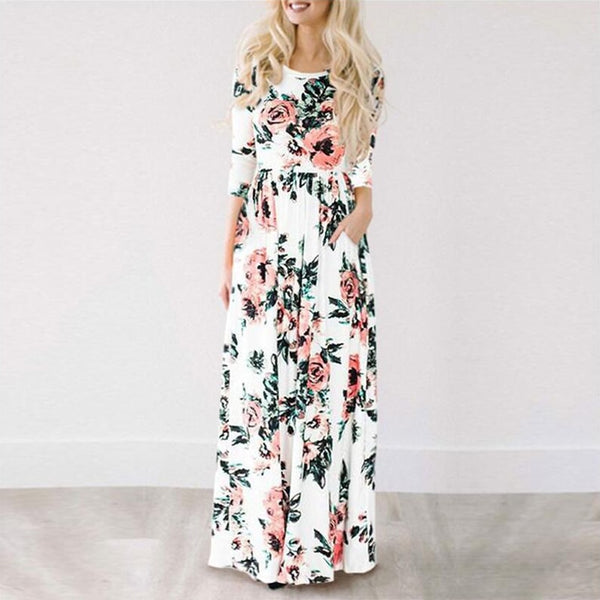 Women Summer Maxi Dress 2019 White Floral Print Boho Beach Dress Ladies Long Evening Party Dress Sundress Vestidos de festa 3XL