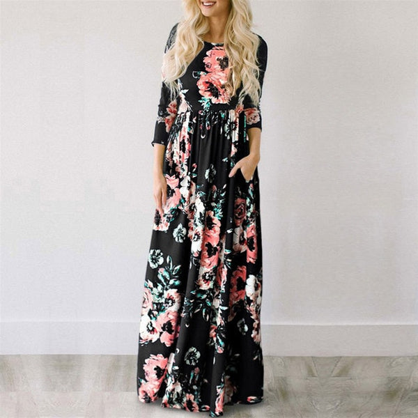 Women Summer Maxi Dress 2019 White Floral Print Boho Beach Dress Ladies Long Evening Party Dress Sundress Vestidos de festa 3XL