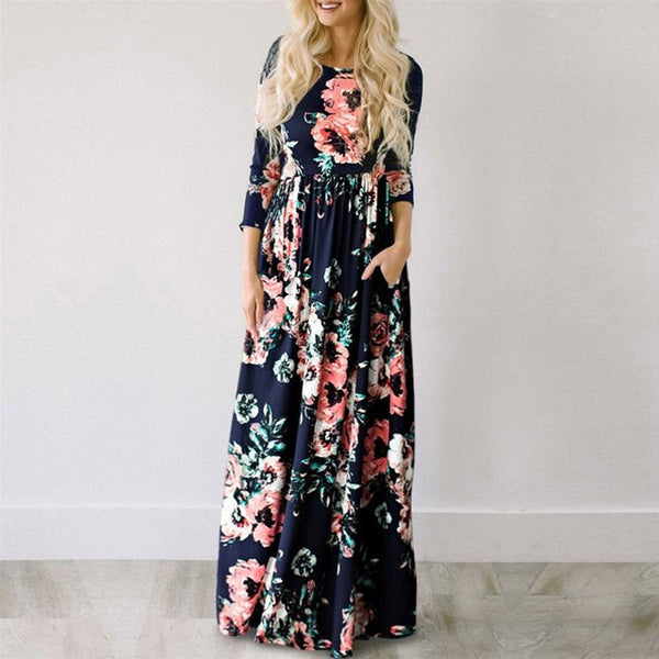 Women Summer Maxi Dress 2019 White Floral Print Boho Beach Dress Ladies Long Evening Party Dress Sundress Vestidos de festa 3XL