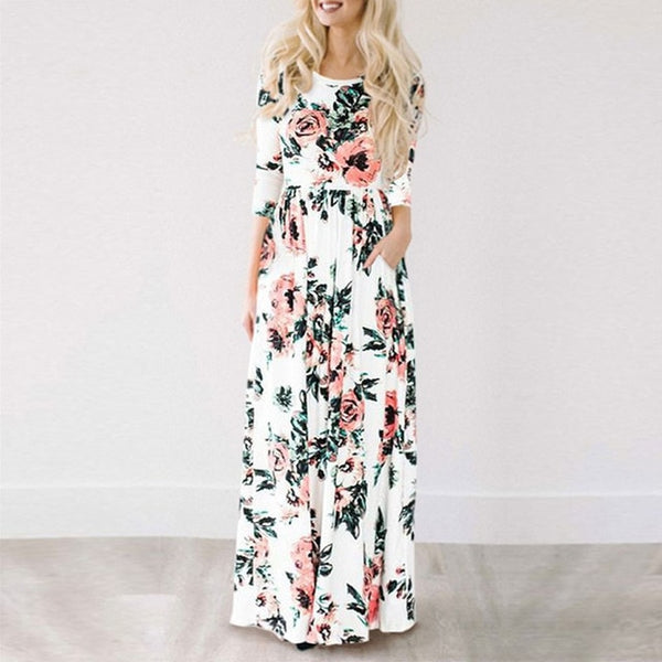 Women Summer Maxi Dress 2019 White Floral Print Boho Beach Dress Ladies Long Evening Party Dress Sundress Vestidos de festa 3XL