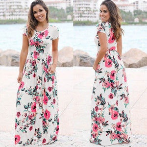 Women Summer Maxi Dress 2019 White Floral Print Boho Beach Dress Ladies Long Evening Party Dress Sundress Vestidos de festa 3XL