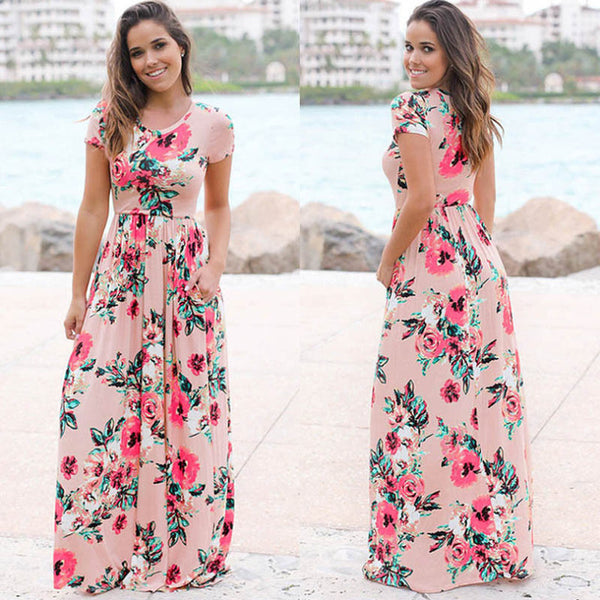 Women Summer Maxi Dress 2019 White Floral Print Boho Beach Dress Ladies Long Evening Party Dress Sundress Vestidos de festa 3XL